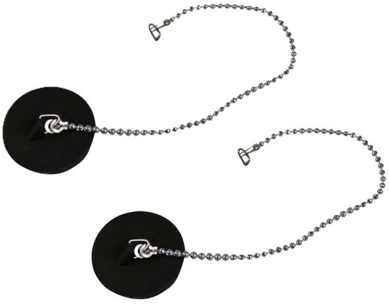 Bouchon de vidange Benson - 2x - 39 mm / 21 cm - bouchon d'évier - bouchon d'évier - avec chaîne en acier inoxydable