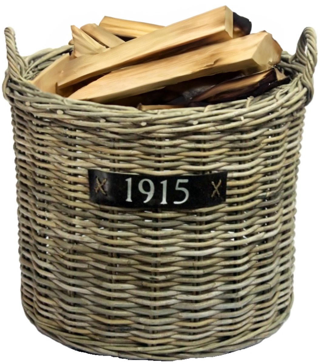 Van der Leeden Haardmand - op wieltjes - bruin - rond - D65 x H60 cm - rotan - gevlochten riet - mand