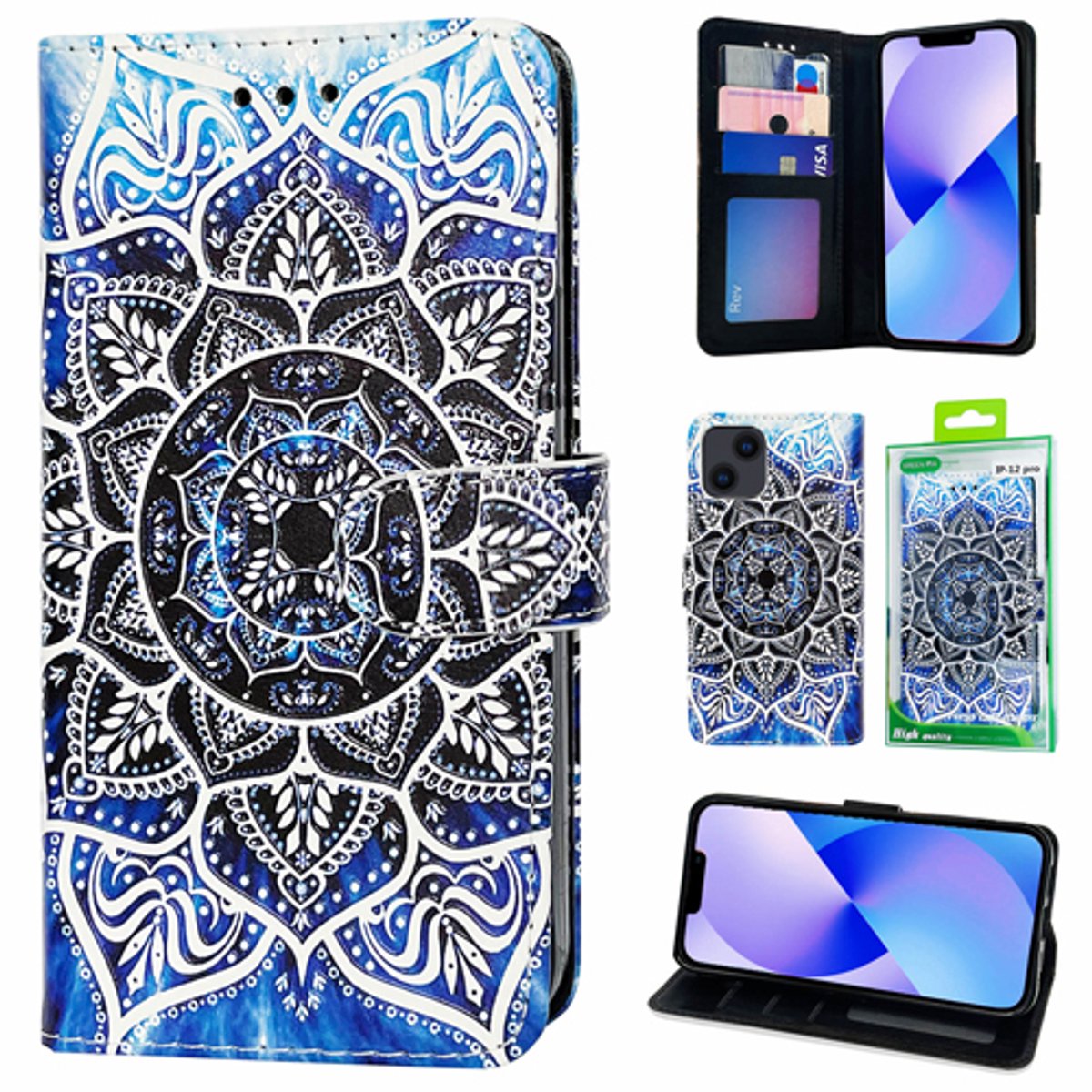 Telefoonhoesje Geschikt voor iPhone 16 - Bookcase - Lotus Printje - Ruimte voor 3 pasjes