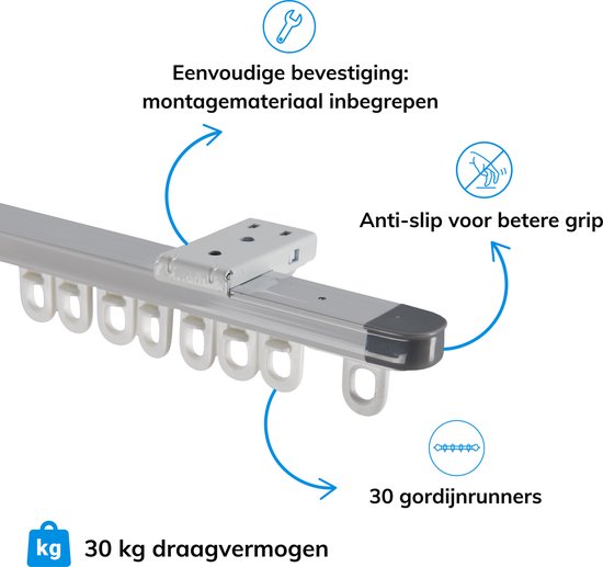 ACAZA Tringle à rideaux, extensible de 145 à 270 cm, Aluminium, blanc cassé