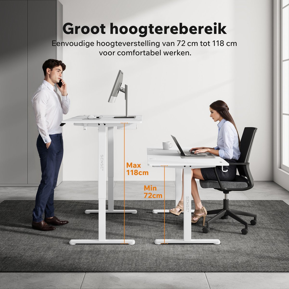 SENSE7 NOJO - Zit Sta Bureau - Elektrisch Verstelbaar - Computerbureau - Gamingbureau