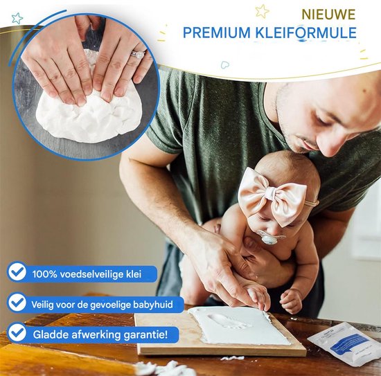 Baby Hand- en Voetafdruk Kit - Bubzi Co - Niet-Giftige Luchtdrogende Klei - Herinneringslijst - Voor Pasgeborenen & Nieuwe Moeders - Wit van Merkloos — afbeelding 2