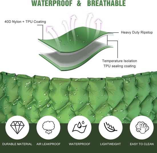 Ultralichte zelfopblazende campingmat - Waterdicht en extra dik slaapmatras voor buiten kamperen, wandelen en backpacken van Merkloos — afbeelding 5
