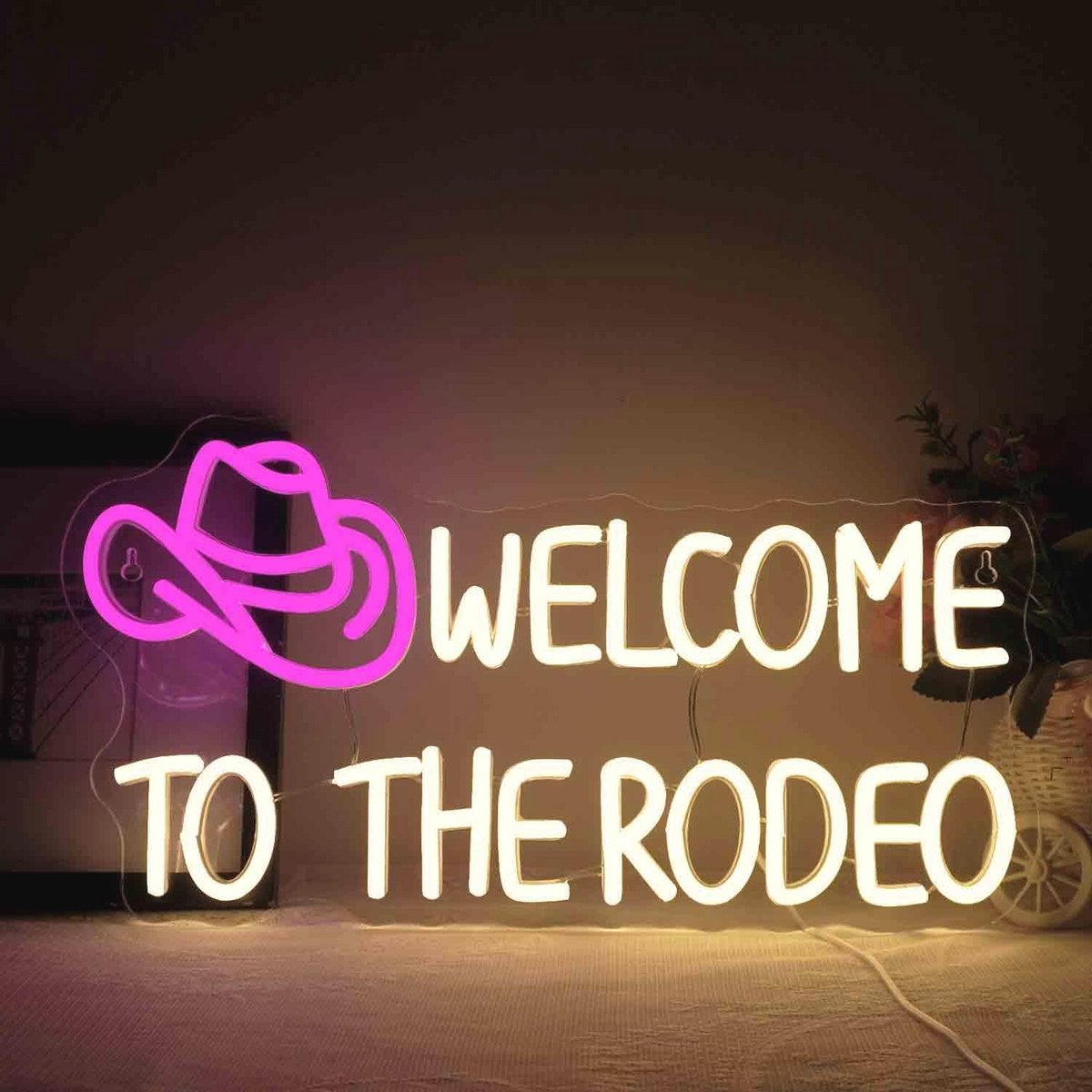Welkomst Neon Sign Rodeo - Cowboy Wanddecoratie met Dimbare Led Lichten voor Woonkamer en Man Cave