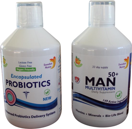 Voordeelpack Probiotics & Man 50+ multivitamine, Al deze ingrediënten en nutriënten zorgen voor een verbetering van energie en uithoudingsvermogen. Deze blend valt onder de Multivitaminen en is nog eens gemixt met ijzer, amino