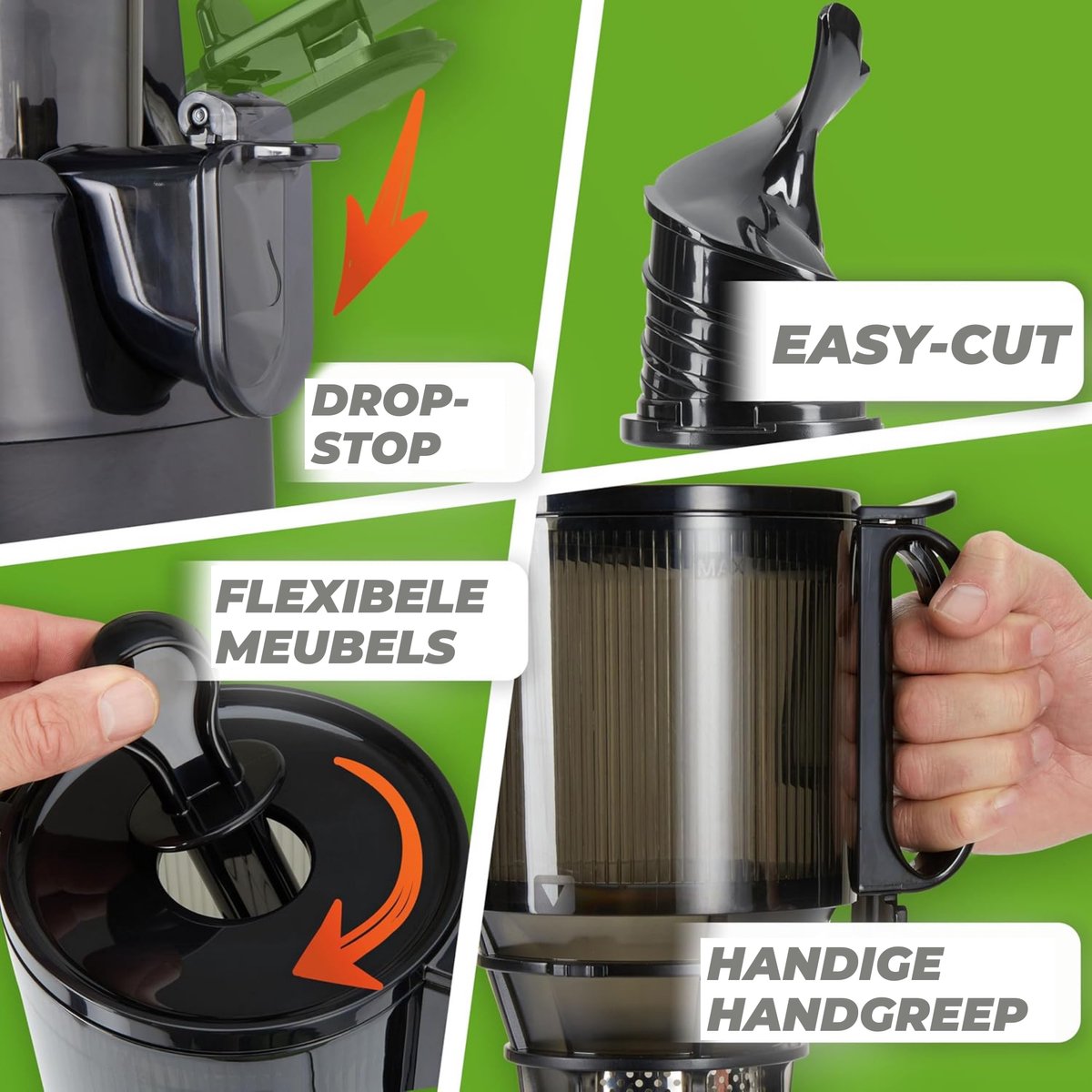 Nutrilovers sapcentrifuge NUTRI-PRESS MAX Hele vruchten persen Slow Juicer Slow Juicer koude pers met XXL 135 mm opening, BPA-vrij incl. sapfles, Slow Juice receptenboek thumbnail 5