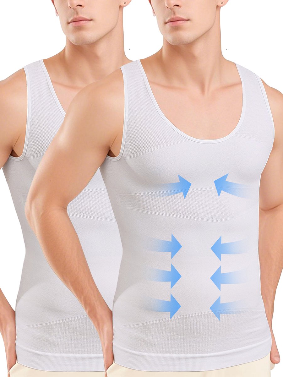 MEETHOO 2 Artikelen Corrigerend Shirt Mannen Shapewear Hemd Corrigerend Hemd Mannen - Body Buik Shapewear Shirt - Slim Waist Shaper - Mode - Body Shaper - Mouwloos Naadloos-Wit-XXL