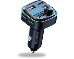 Nuvium® FM Transmitter Bluetooth – Bluetooth Transmitter – Carkit – Handsfree Bellen – Draadloos Muziek Streamen – 36W USB Snellader – LED Display – MP3 Ondersteuning – Plug & Play