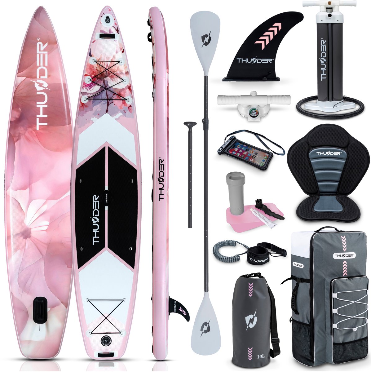 THUNDER® SUP Board | ROSEA | 365x75x15cm | Opblaasbaar Paddle Board | Max. 150 kg | Complete Set | Roze |