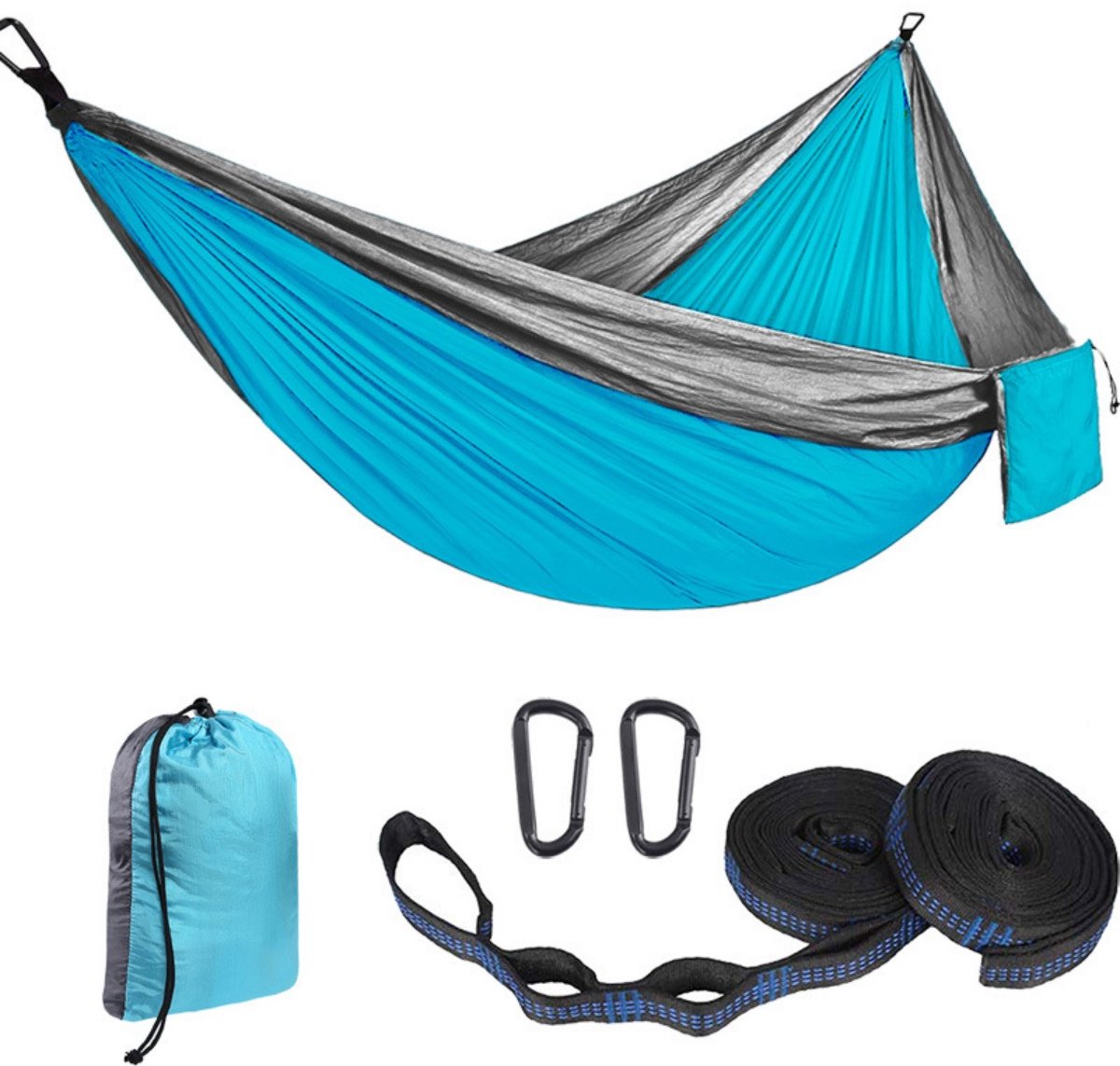 Kampeerhangmat - Reishangmat met banden - 1 stuk - Draagbare, ademende hangmat - Geschikt voor tuin, buiten, backpacken, reizen - Buitenhangmat met parachutestof - Enkel, dubbel, kamperen, fietsen, binnen, vrijetijdshangmat - 270 x 140 cm
