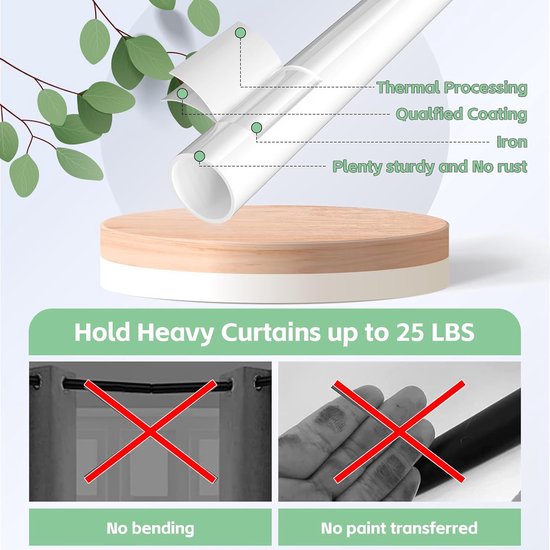 PadPure Verstelbare Gordijnroede Zilver - Roestvrij Staal 76-280 Cm Voor Slaapkamer, Woonkamer Of Balkon