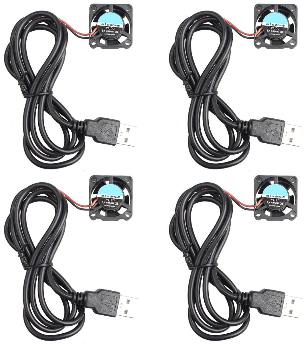 4 stuks stille koelventilator 2510 DC 5V 25 x 25 x 10 mm met USB aansluiting - voor 3D Printer en PC CPU