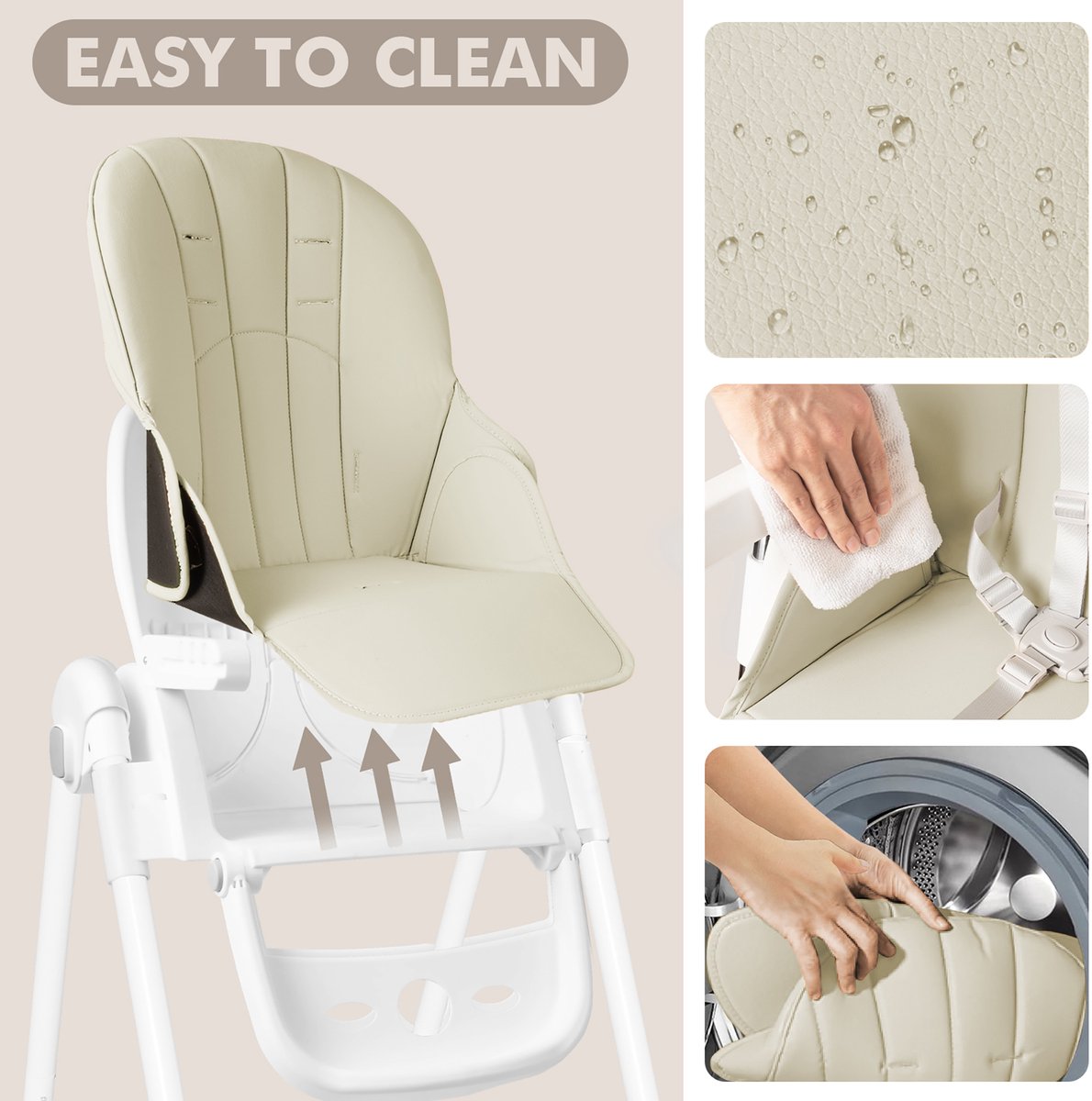 Aufun Kinderstoelen Kinderstoel Eettafel Opvouwbare Babystoel Kinderverhoger Kinderzitje voor Baby 6-36 Maanden Tafelstoel met Tafelblad Draagbaar Buiten Binnen (Beige) thumbnail 2