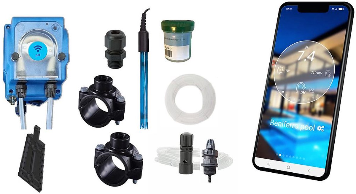 POOLTRONICS BUDGET Automatisch pH Doseersysteem met WIFI – Zwembad Waterbehandeling – pH Dosering via Slimme Pompdosering – Ph controller