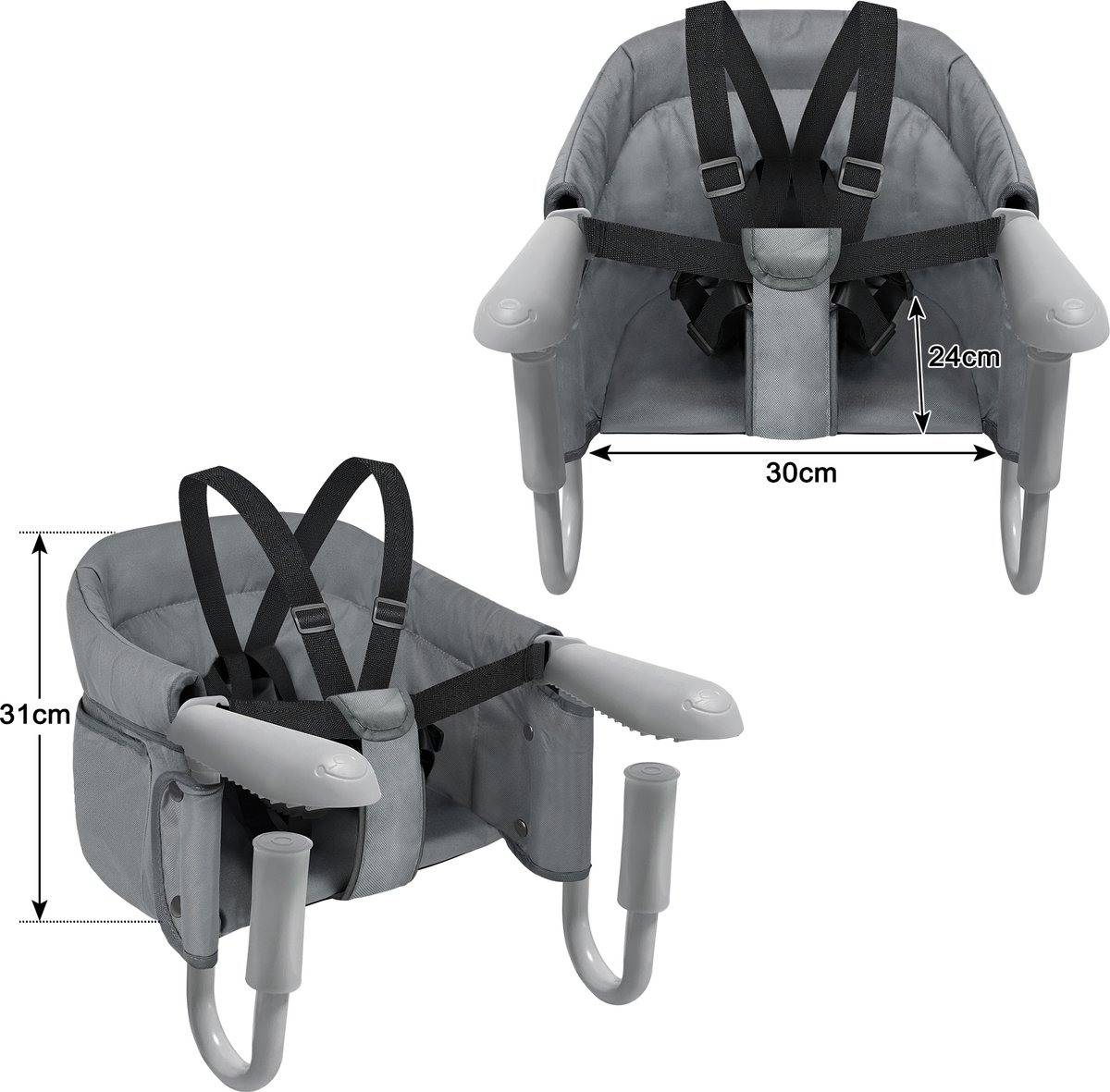 Aufun Tafelstoel Opvouwbare Babystoel, Zitverhoger met Antislipklemmen, Ergonomische Rugleuning, Veiligheidsgordel, Kinderreisstoel voor Thuis en Onderweg (Grijs) thumbnail 6