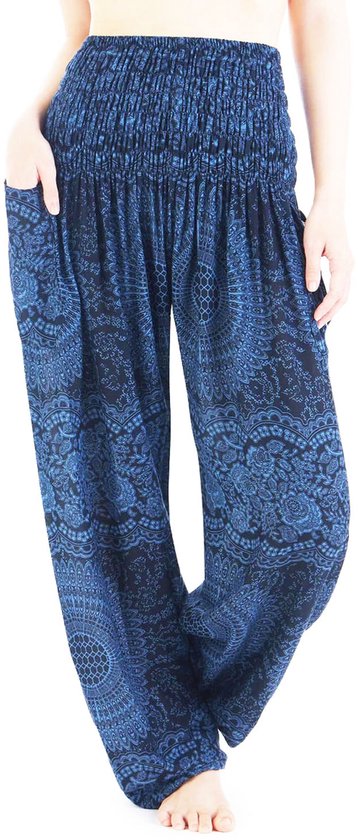 Sarouel - Pantalon de Yoga - Pantalon de Plage Taille L : 44-46-48 Blauw/ Zwart