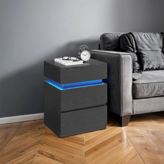 Beige VASAGLE Nachtkastje met LED-verlichting, bijzettafel Beige VASAGLE Nachtkastje met LED-verlichting, bijzettafel