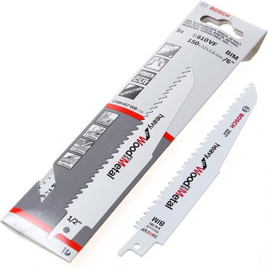 Lame De Scie Sabre Bosch S 617 K HCS Basic For Wood - Lot De 5, 150 Mm, Pour Bois, Coupes Arrondies Et Plongeantes