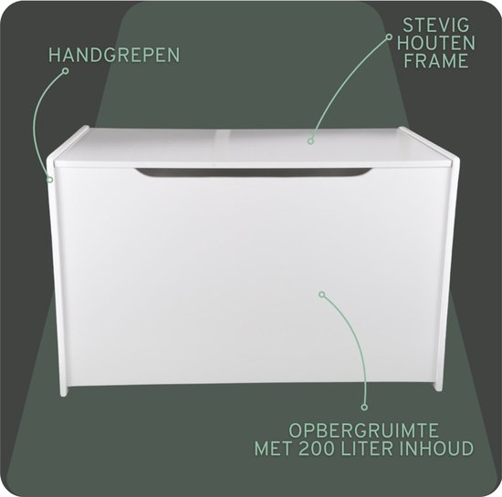 Bandits & Angels Houten Speelgoedkist Opbergkist XL Wit - Veilige Sluiting met Gasveer - Afmeting 80x50x50 cm - Witte Speelgoedkist voor Kinderkamer — afbeelding 3