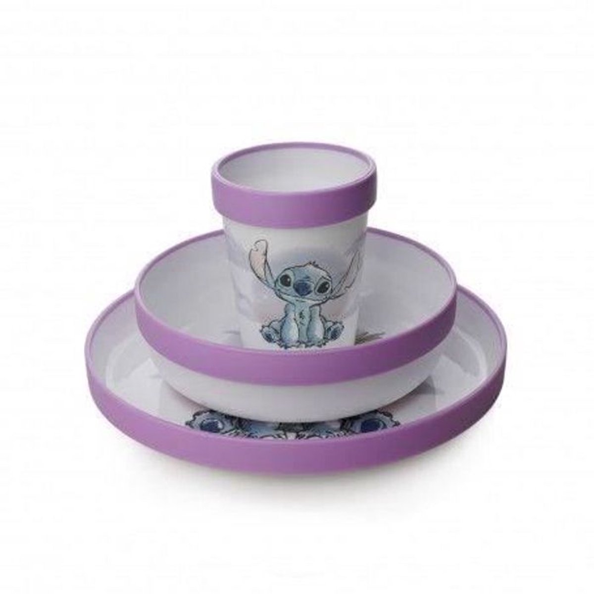 Lilo en Stitch - Paars en wit - 3-delige lunchbox met anti-slip beker + kom + bord — cadeau in Koken & Dineren - foto 3