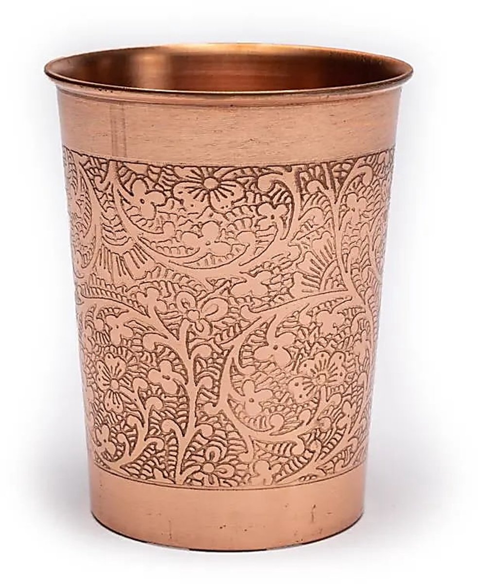 Koperen drinkbeker / beker - Chique Bloempatroon (handmade)