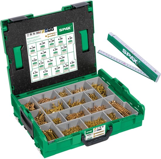 Coffret de montage SPAX, L-BOXX, grand, Yellox A2L, croix Z, tête fraisée, 17 dimensions, 2930 pièces, avec 5 embouts SPAX et mètre pliant SPAX - 5000009160069