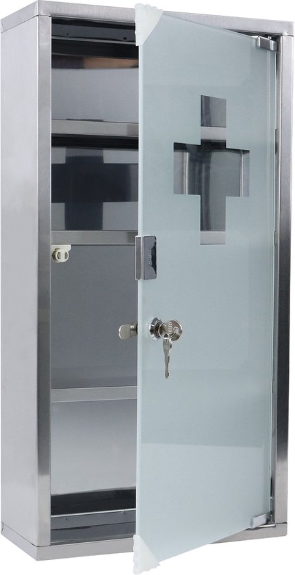 Jago medicijnkastje - afsluitbare kast, 60 x 30 x 12 cm, wandkast, glazen deur, staal, zilver - afsluitbare medicijnkast, EHBO-kast, badkamerkast, medicijnkastje Jago medicijnkastje - afsluitbare kast, 60 x 30 x 12 cm, wandkast, glazen deur, staal, zilver - afsluitbare medicijnkast, EHBO-kast, badkamerkast, medicijnkastje