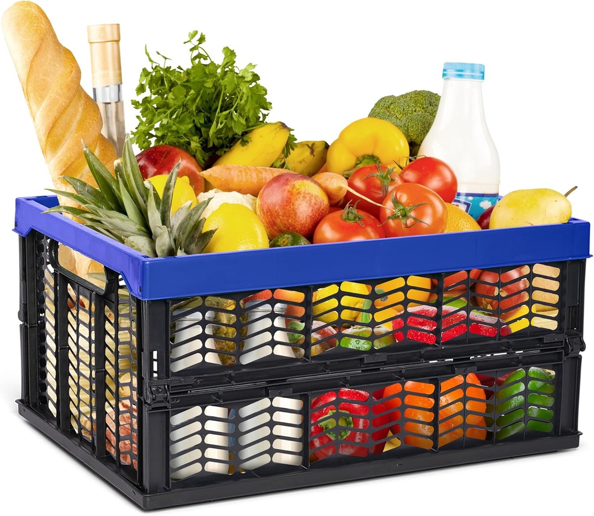 Boodschappenmand opvouwbare box 30L blauw zwart opvouwbare stevige opvouwbare mand draagbox opvouwbare box keuken opbergruimte speelgoedmand doos boodschappentas mand keuken