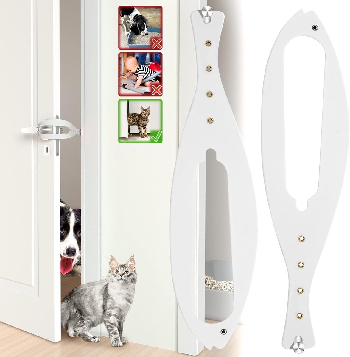 2 Deurstoppers voor huisdieren - Verstelbare kattendeur (6,3-15 cm breed) - Witte deurstopper om te voorkomen dat honden in de buurt van de kattenbak en het voer komen