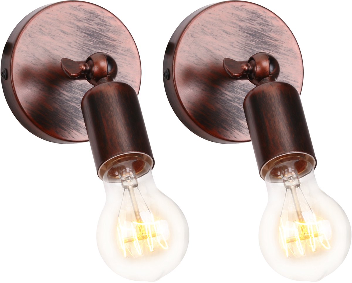 2 Stuks Vintage Wandlamp Verstelbaar Industriële Binnenwandlamp voor Slaapkamer Woonkamer Trap Roest