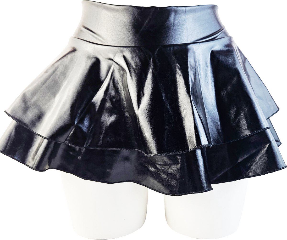BamBella® - Mini rok - Maat S M L - Shiny Wetlook - Sexy Erotische rokje Super shine metallic Lame Glans Zwart met laagjes