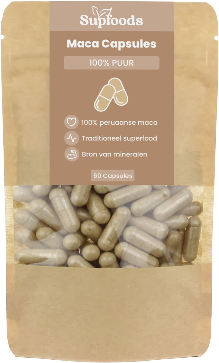 Goedkoopste Maca Capsules 100 Puur - 60 Capsules - Maca wordt Traditioneel Gebruikt voor Energie en Vitaliteit - Rijke Bron van voedingsstoffen en mineralen - Ideaal voor Dagelijks Gebruik met 500mg per Maca Poeder Capsule