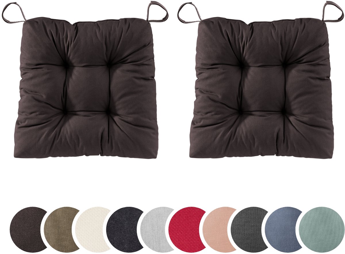 sleepling set van 2 stoelkussens Basic 20 | 40 (voorkant) / 35 (achterkant) x 38 x 7 cm | zitkussen voor binnen en buiten | hoes van 100% katoen | met klittenband | Made in EU | bruin