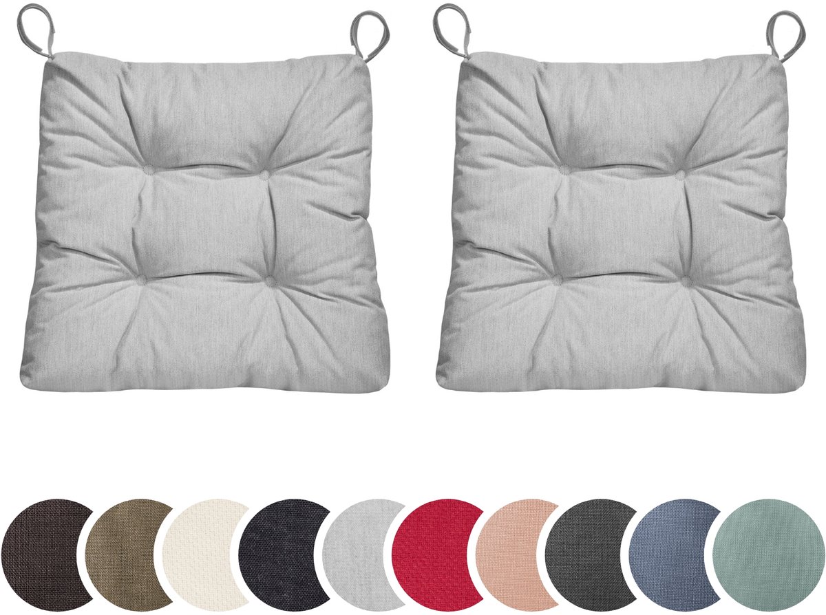 sleepling set van 2 stoelkussens Basic 20 | 40 (voorkant) / 35 (achterkant) x 38 x 7 cm | zitkussen voor binnen en buiten | hoes van 100% polyester | met klittenband | Made in EU | lichtgrijs