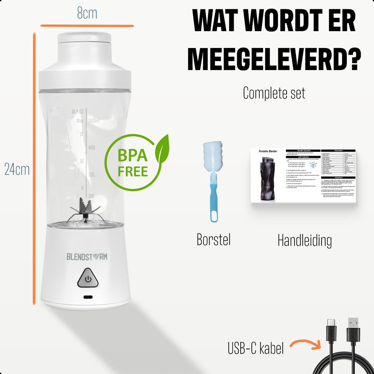 BlendStorm® Draagbare Blender Premium - Draadloze Blender - Draadloos - Blenders - Blender To Go - 6 Mesjes - Mini Blender - Smoothie Maker - Juicer - Keukenmachine - USB Oplaadbaar - 700 ml - Wit – foto 6