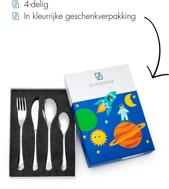 Zilverstad - Kinderbestek 4-delig Ruimte RVS 18/10 van Zilverstad — afbeelding 2