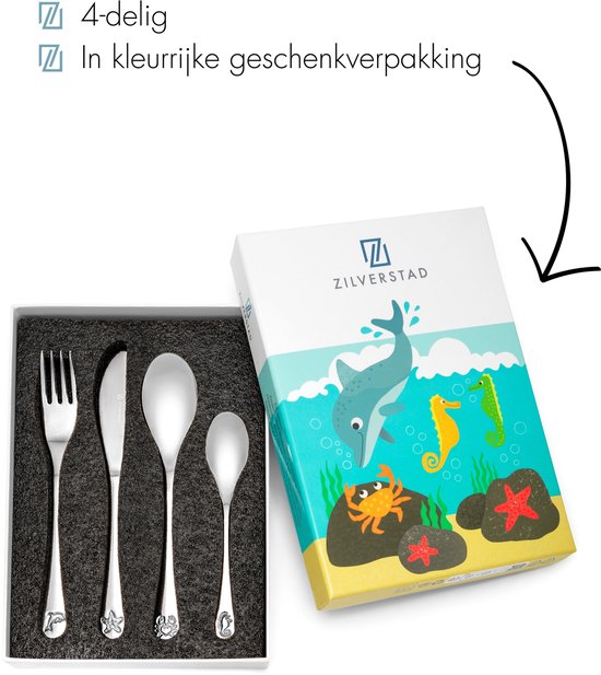 Zilverstad - Kinderbestek 4-delig Zeedieren RVS 18/10 van Zilverstad — afbeelding 5