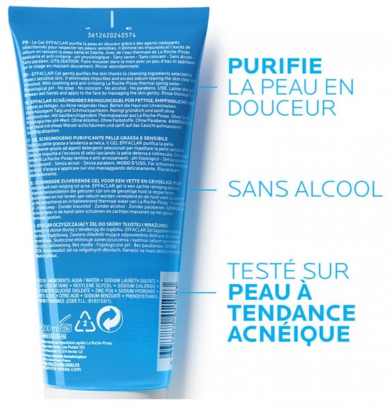 La Roche-Posay Effaclar Zuiverende Reinigingsgel +M - voor een Vette, Onzuivere Huid met Neiging tot Acne - 200ml