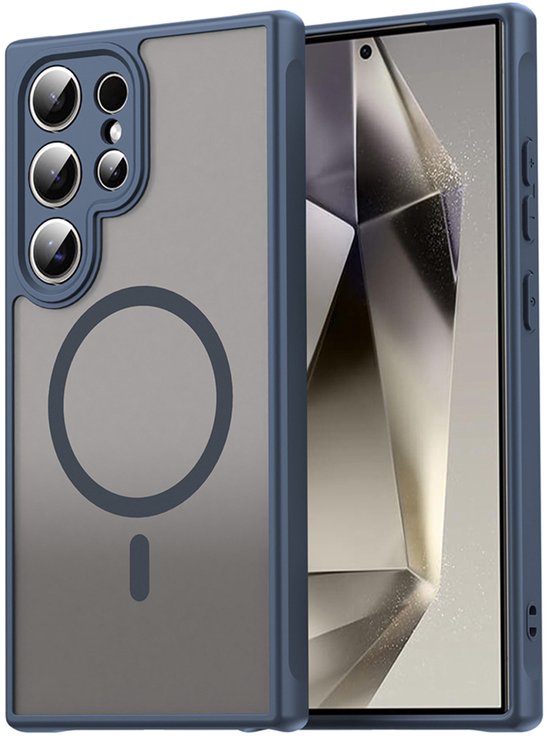 Coque Samsung Galaxy S25 Ultra - MobyDefend MagSafe Matte Transparent avec Bords Colorés - Blauw - Coque pour Téléphone Portable - Coque Compatible avec : Samsung Galaxy S25 Ultra
