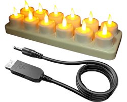 Led kaarsen oplaadbaar - Inclusief Afstandsbediening - Bewegende Vlam - Veilig & Duurzaam - Realistische Kaarsen - Oplaadbare Waxinelichtjes - Ongeparfumeerd - Kerstverlichting - Led Kaarsen Oplaadbaar - Kaars - Gezelligheid - Met Oplaadstation - The
