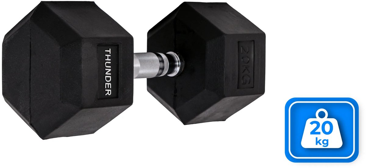THUNDER® HEXAGONAL-DUMBBELLS-20KG Zwarte Rubberen Halter Stalen Kern Voor Krachttraining & Fitness Antislip Duurzaam & Professioneel Per Stuk - Stevige Grip – foto 5