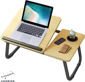 Table d'appoint pour ordinateur portable Lexorion – Table de lit – Table inclinable pour ordinateur portable – Table réglable et pliable avec porte-gobelet – 60 x 37 x 26 cm – Table d'appoint pour ordinateur portable – Noyer
