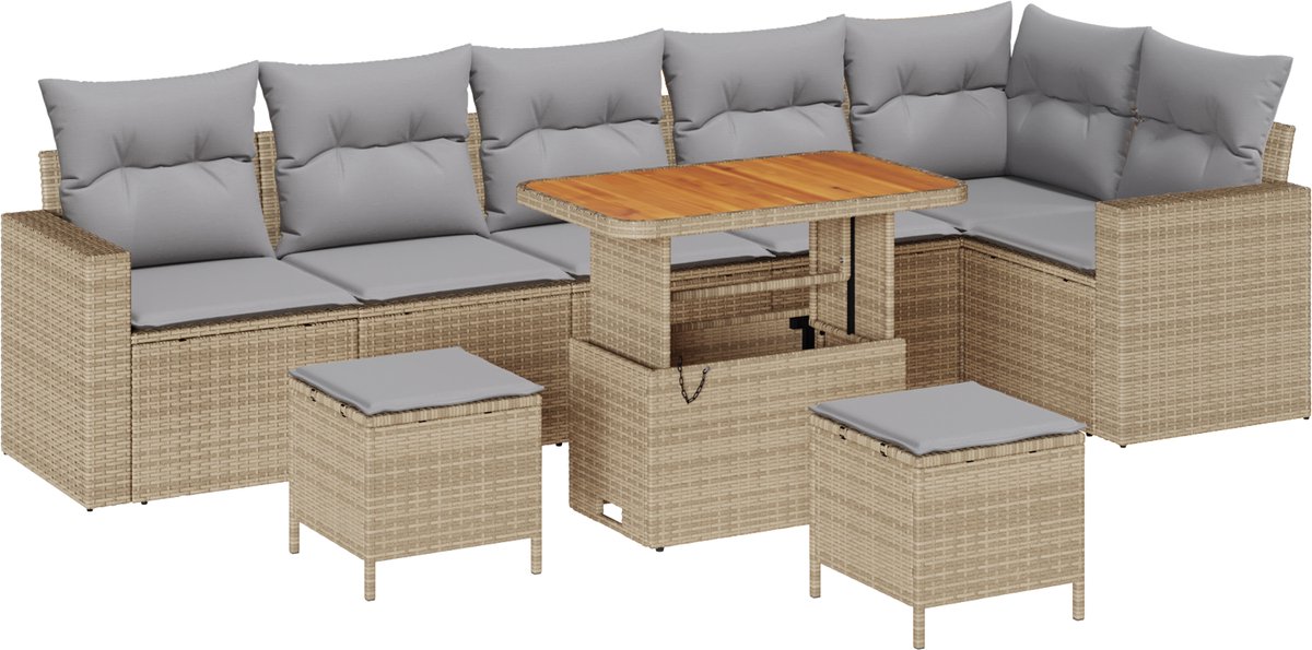 vidaXL - Tuinbank - Set - met - kussen - 11 - pcs - Beige - en - Lichtgrijs - poly - rattan