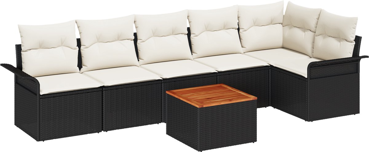 vidaXL - Tuinbank - Set - met - opslag - 7 - pcs - Zwart - en - Crème - poly - rattan
