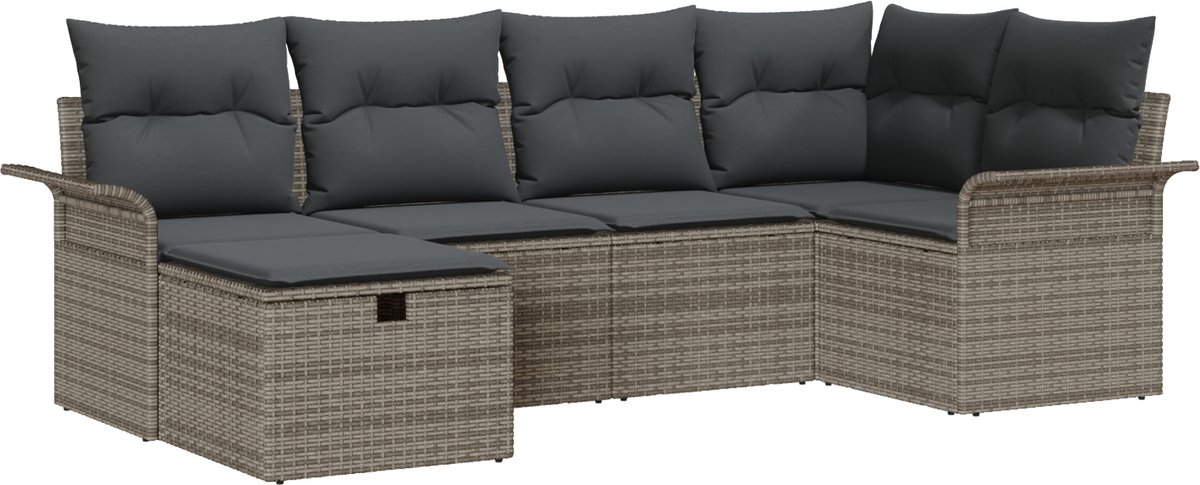 vidaXL Tuinbank - Set - 6 - st - Poly - rattan Grijs/ Donkergrijs