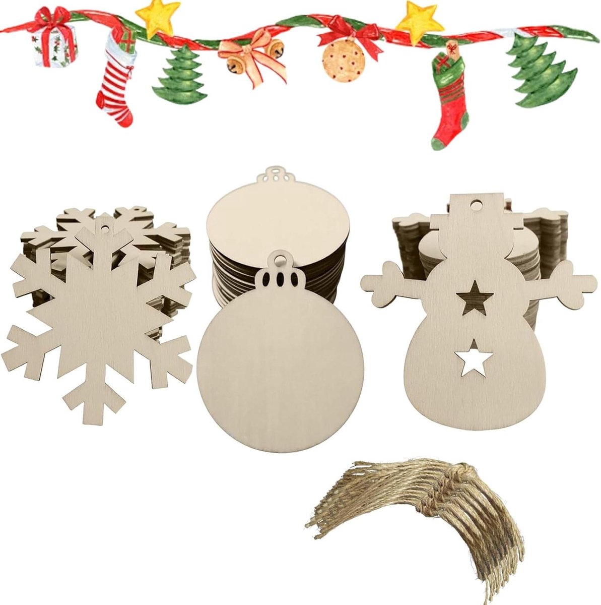 Ronde Houten Schilderijhangers - Set van 60 - Kerstboom Ornamenten Feestdecoratie - DIY Houten Spaanders