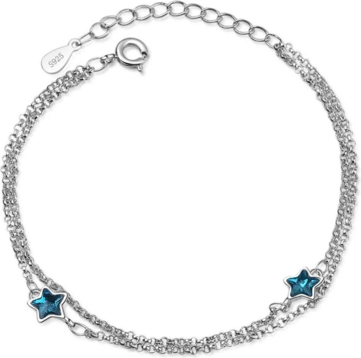 Armband Meisje- Meisjes armband Zilver 925 Armband Sterling- Armbandje met Sterretje- Blauw- Kind- LiLaLove