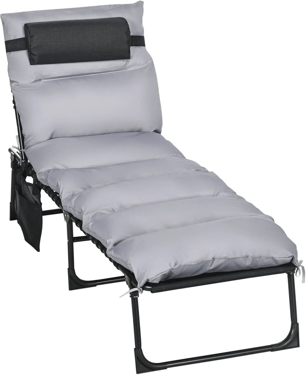 Veldbed - Kampeerbed - Vouwbed - Ligbed - Stretcher- Campingbedje - Opvouwbaar - 1 Persoons - Lichtgrijs