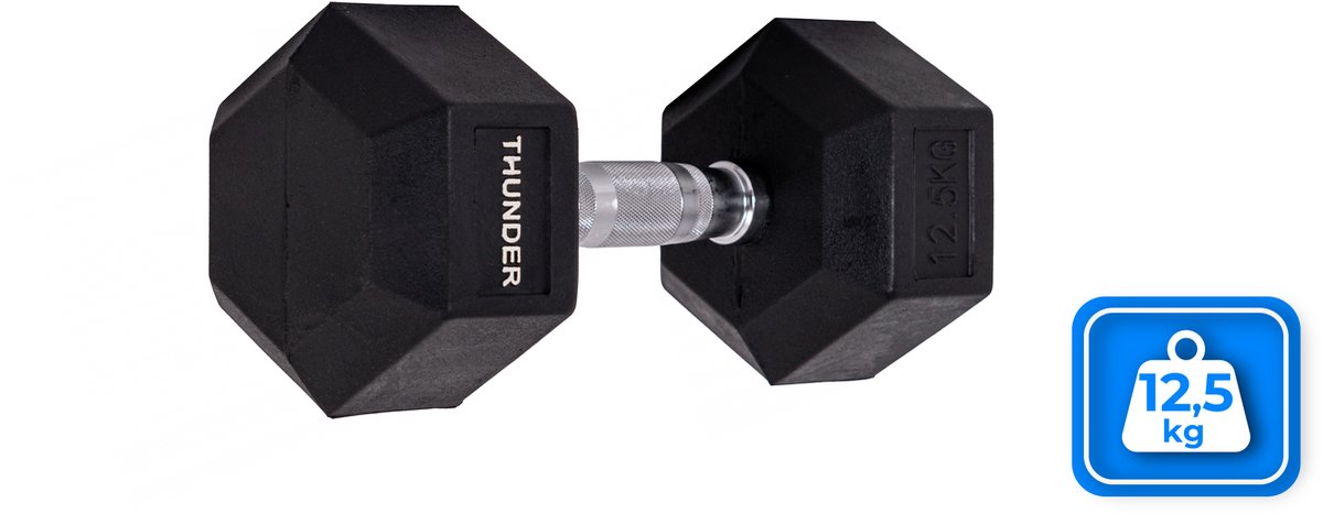 THUNDER® HEXAGONAL-DUMBBELLS-12,5KG Zwarte Rubberen Halter Stalen Kern Voor Krachttraining & Fitness Antislip Duurzaam & Professioneel Per Stuk - Stevige Grip – foto 8