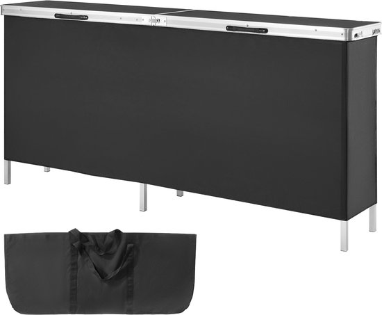 Stand d'exposition portable, 197,5 x 38,5 x 88,5 cm, comptoir pliable avec support de rangement et sac de transport pour promotions commerciales.